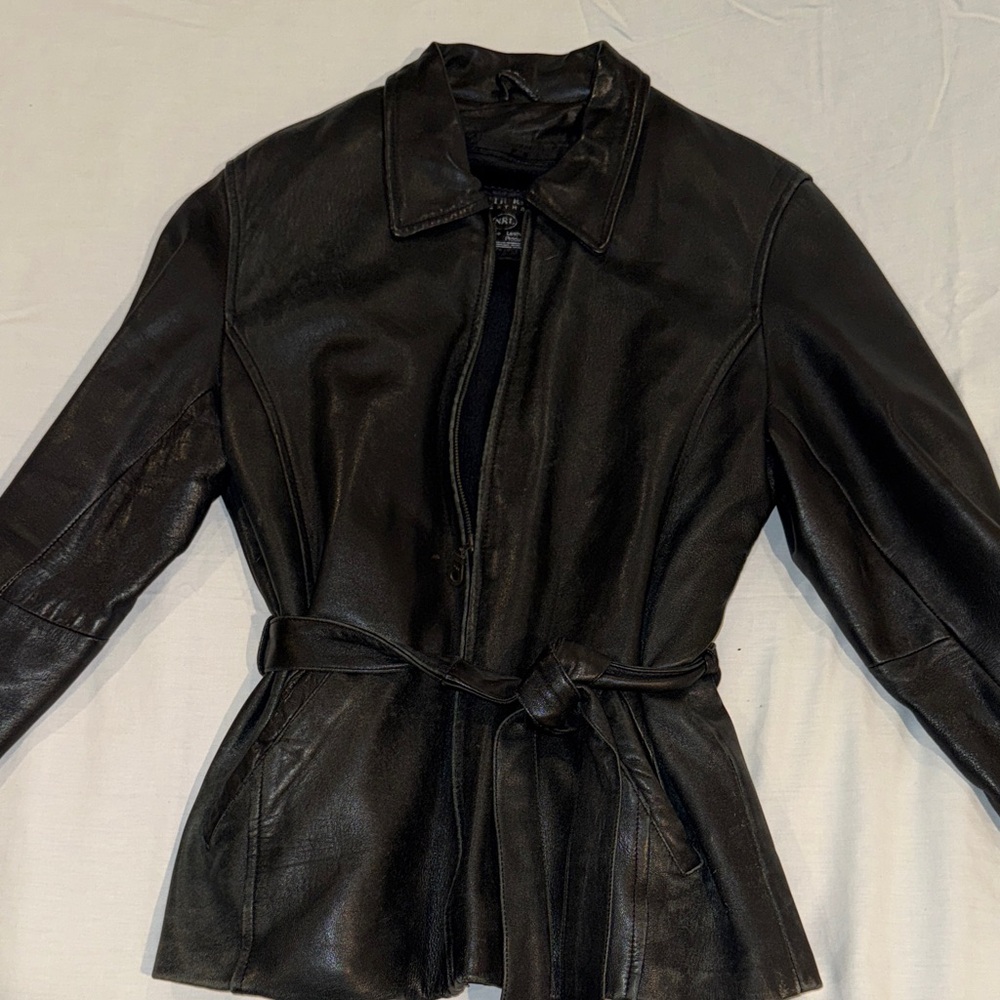 Elegant Black Leather Belted Jacket